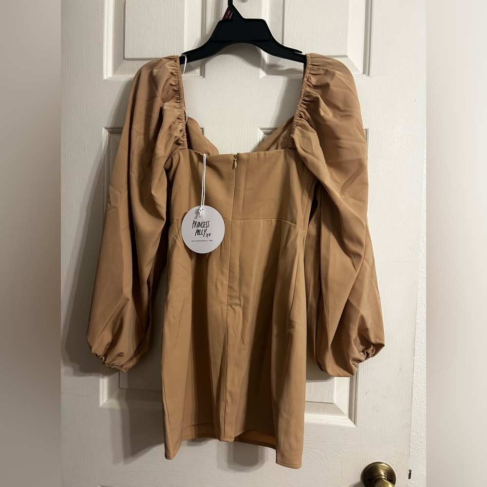 NWT Princess Polly Lillie Long Sleeve Mini Dress Beige - Picture 3 of 7